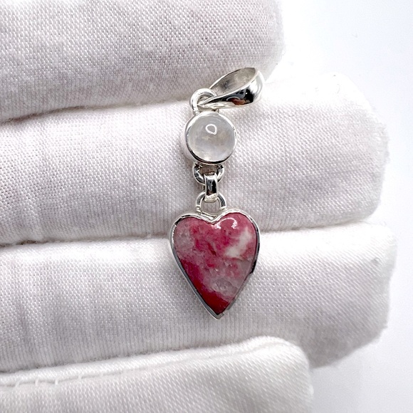 Jewelry - Thulite and Rainbow Moonstone .925 Sterling Silver Pendant